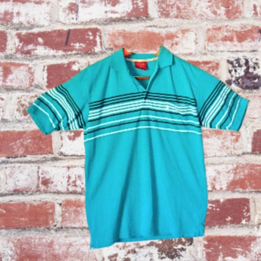 Lada Men's XL Tourqoise Striped Golf Polo Shirt